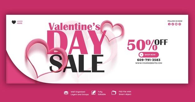 Free PSD happy valentine's day discount sale facebook cover and social media post template