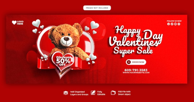 Free PSD happy valentine's day discount sale facebook cover and social media post template