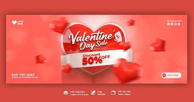 Free PSD happy valentine's day discount sale facebook cover and social media post template