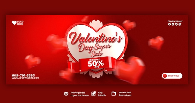 Happy valentine's day discount sale facebook cover and social media post template