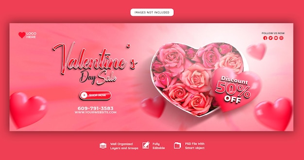 Free PSD happy valentine's day discount sale facebook cover and social media post template