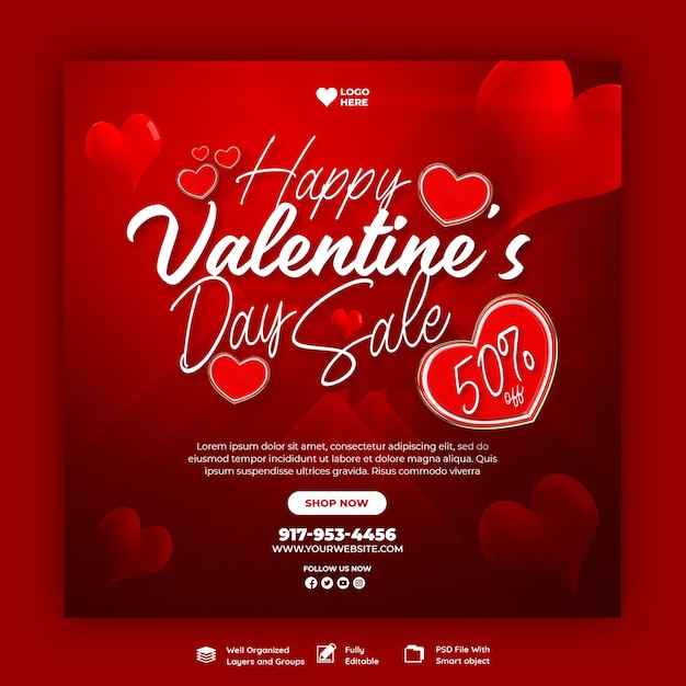 Happy Valentine's Day discount sale Instagram or social media post template