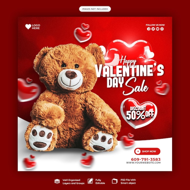 Free PSD happy valentine's day discount sale instagram or social media post template