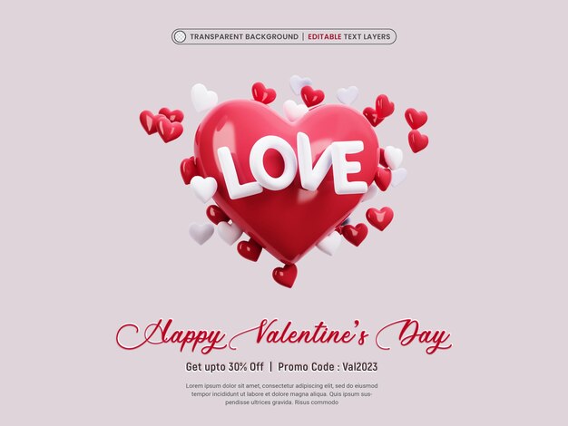 Happy valentine's day with 3d hearts template