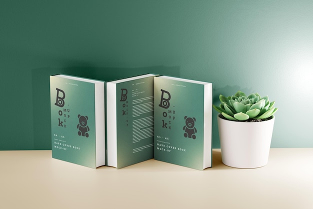 Free PSD hard cover book mockup scene