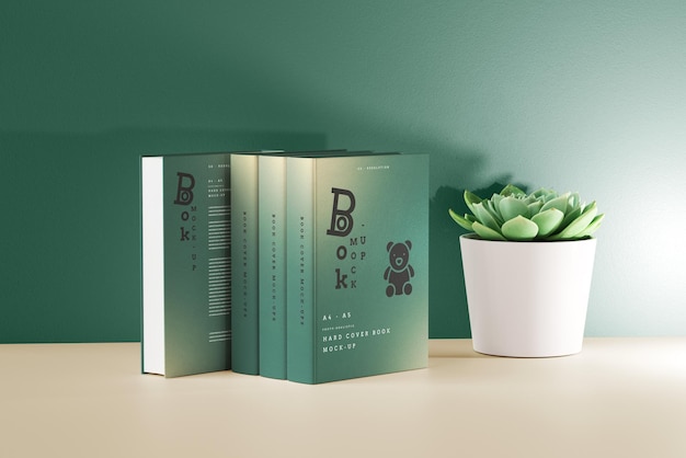 Free PSD hard cover book mockup scene