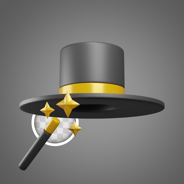 Free PSD hat with magic wand 3d illustration