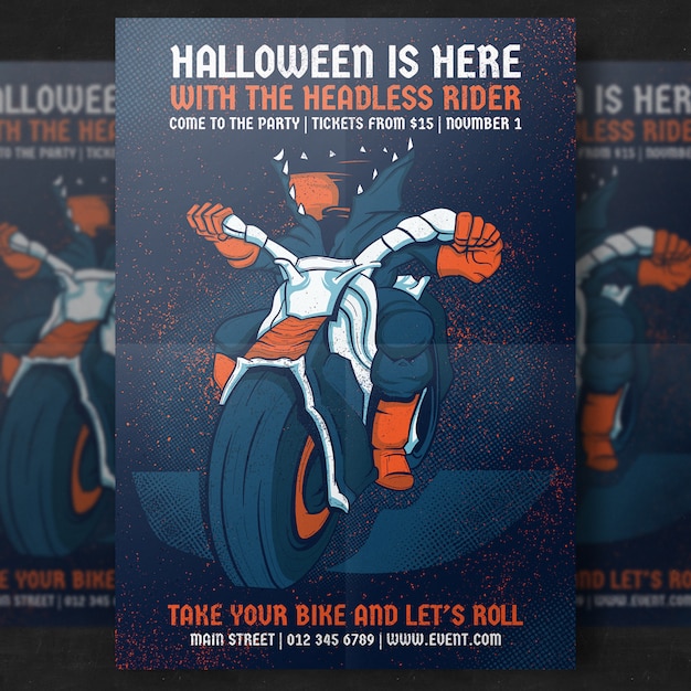 Free PSD headless rider halloween party flyer template