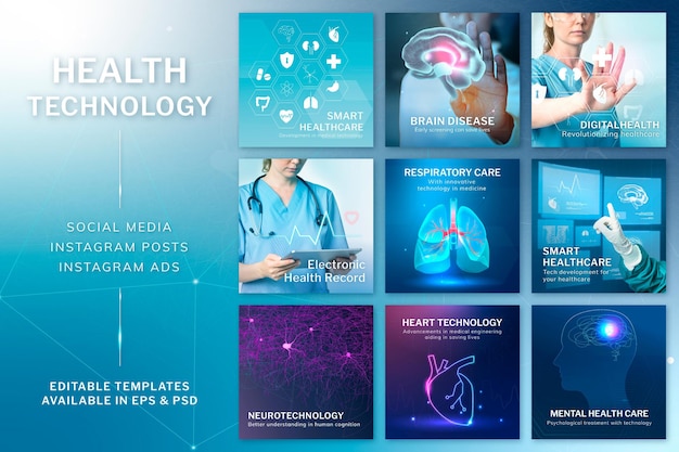 Free PSD healthcare technology editable template psd digital remix set