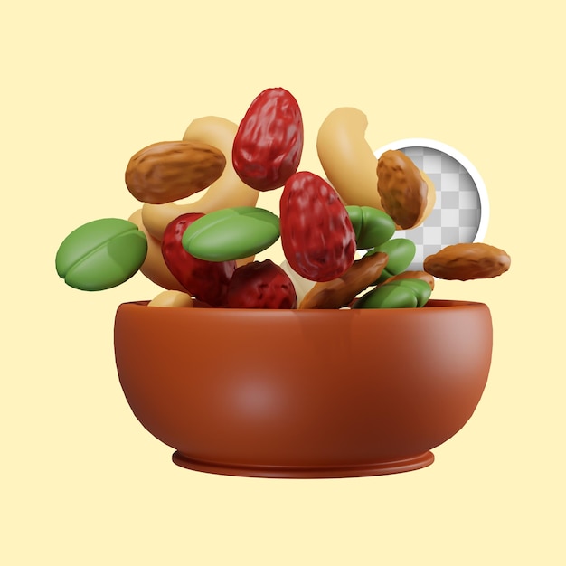 Free PSD healthy fat nuts food 3d illustration