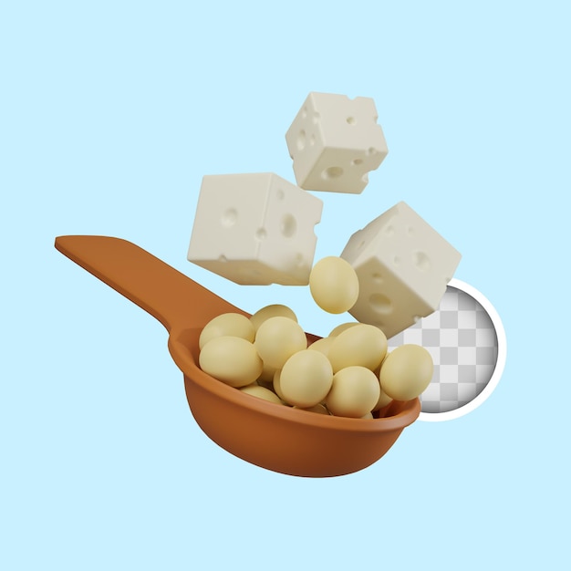 Free PSD healthy fat soy tofu food 3d illustration