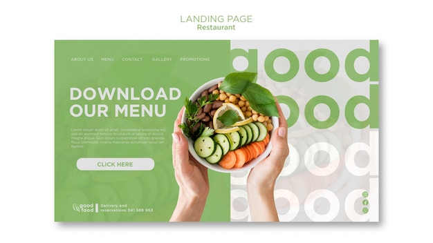 Free PSD healthy food restaurant landing page template