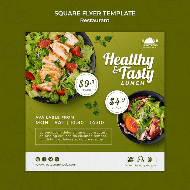 Healthy food restaurant square flyer template