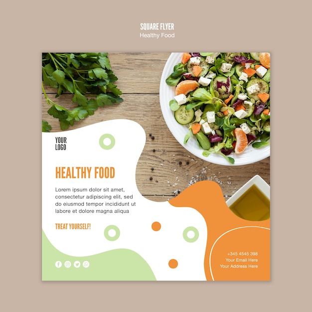 Healthy food salad and parsley square flyer template