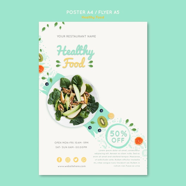 Free PSD healthy food voucher template with photo