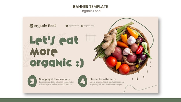 Healthy home grown food horizontal banner template with organic shapes