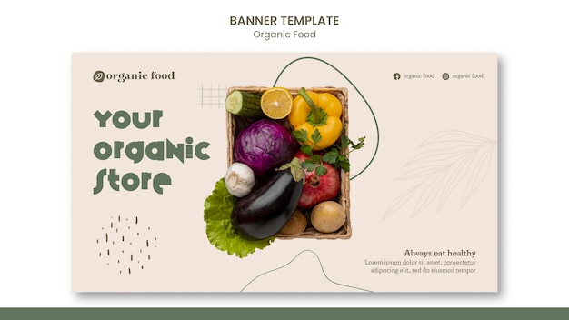 Free PSD healthy home grown food horizontal banner template with organic shapes