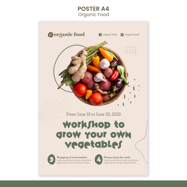 Healthy home grown food vertical poster template with organic shapes