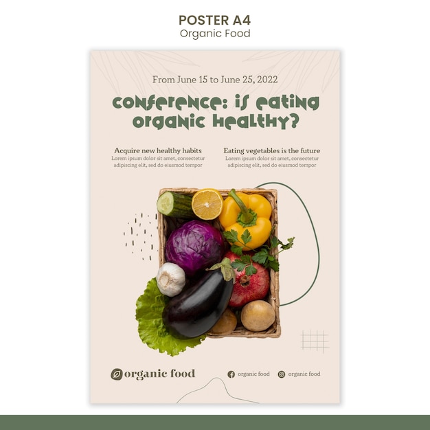 Healthy home grown food vertical poster template with organic shapes