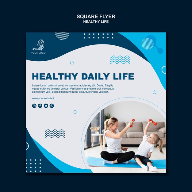 Healthy life concept square flyer design