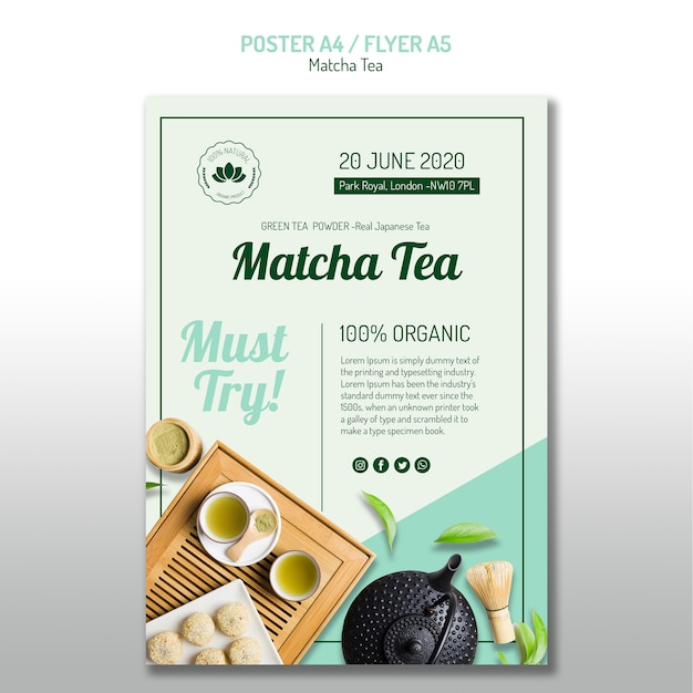 Free PSD healthy matcha tea  poster