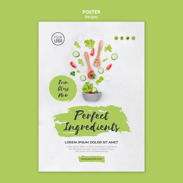 Free PSD healthy recipes poster template