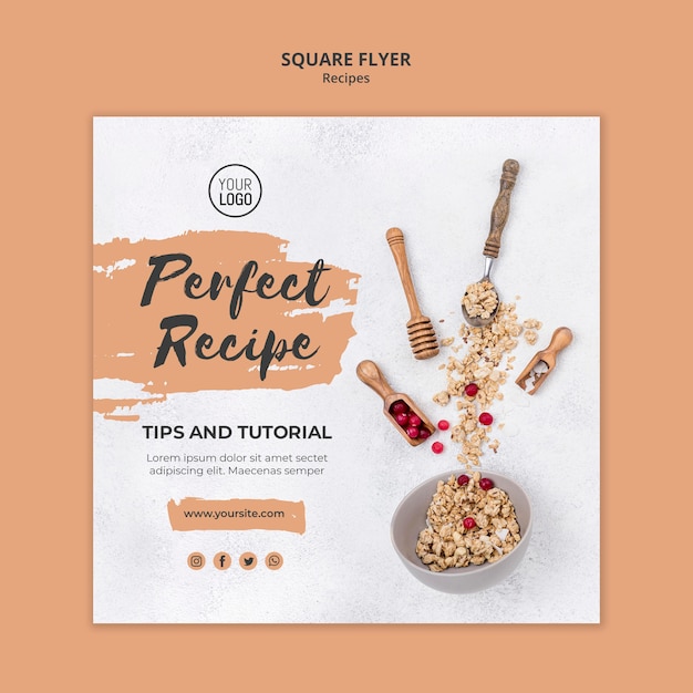 Free PSD healthy recipes square flyer template