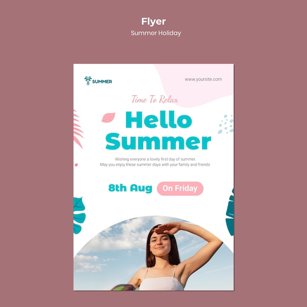 Free PSD hello summer holiday flyer template