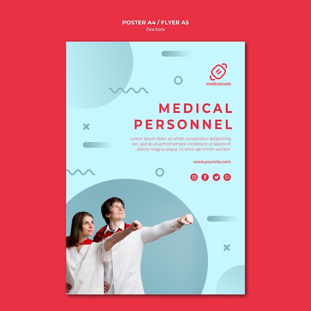 Free PSD heroic medical personnel poster template