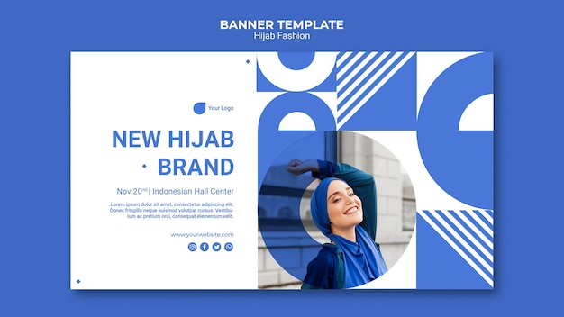 Hijab fashion horizontal banner template with photo