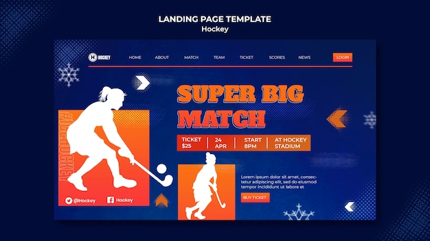 Hockey sport landing page design template