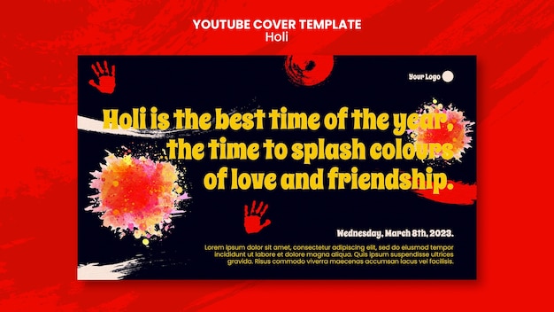 Free PSD holi celebration youtube cover template