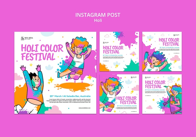 Free PSD holi festival celebration  instagram posts