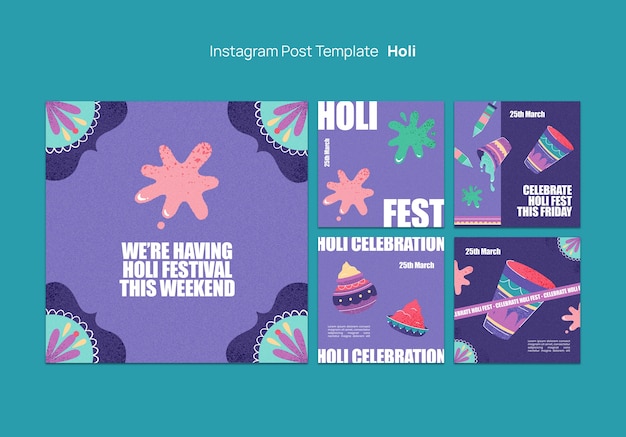 Free PSD holi festival celebration  instagram posts