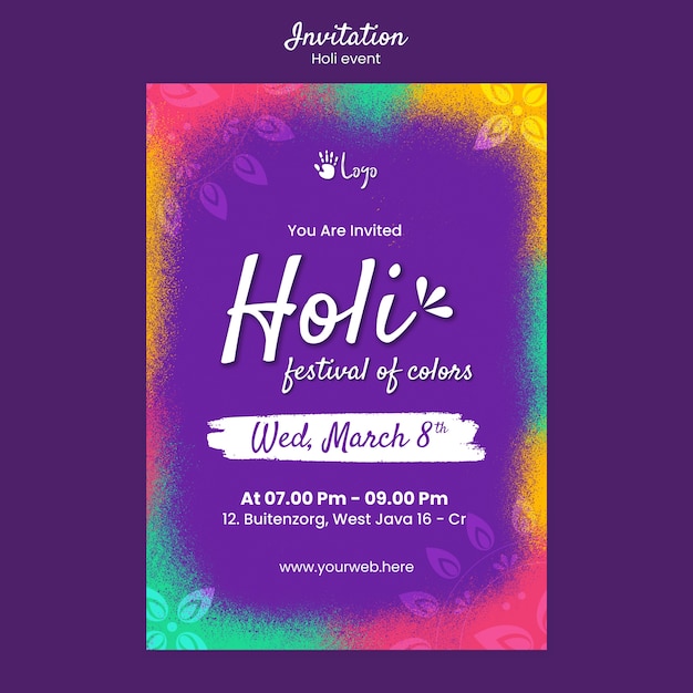 Free PSD holi festival celebration invitation template