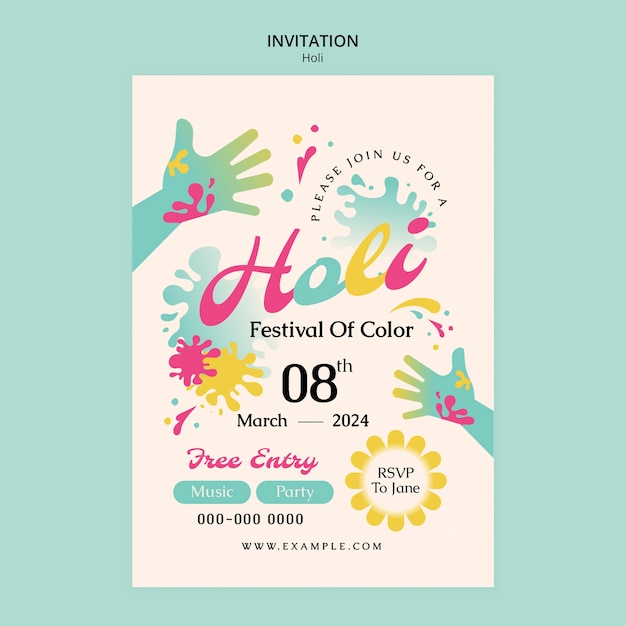 Free PSD holi festival celebration invitation template