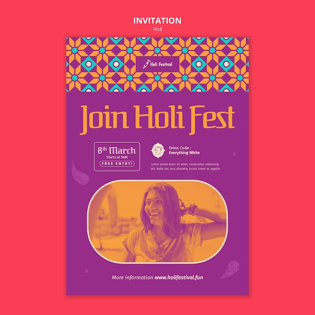 Holi festival celebration invitation template