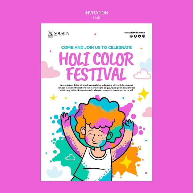 Free PSD holi festival celebration invitation template