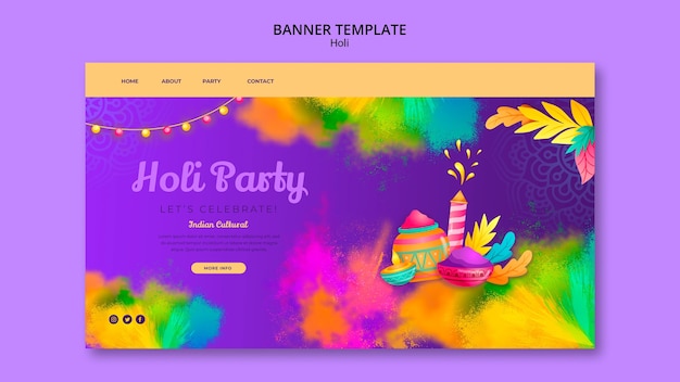 Free PSD holi festival celebration landing page template