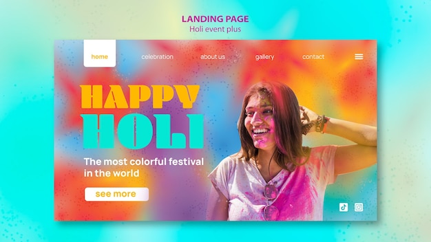 Free PSD holi festival celebration landing page template