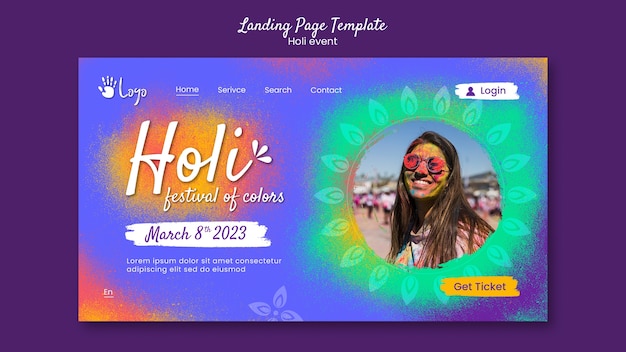 Free PSD holi festival celebration landing page template