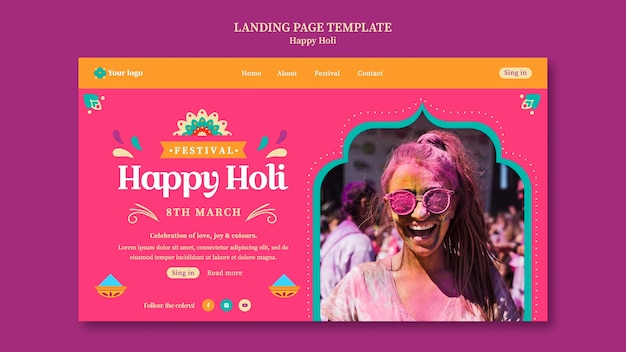 Free PSD holi festival celebration landing page template