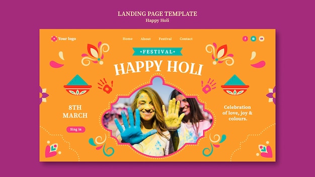 Free PSD holi festival celebration landing page template