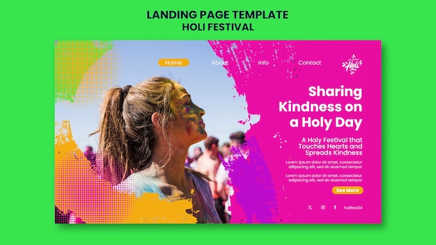 Free PSD holi festival celebration landing page template