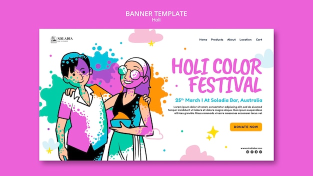 Free PSD holi festival celebration landing page template