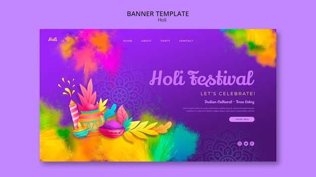 Free PSD holi festival celebration landing page