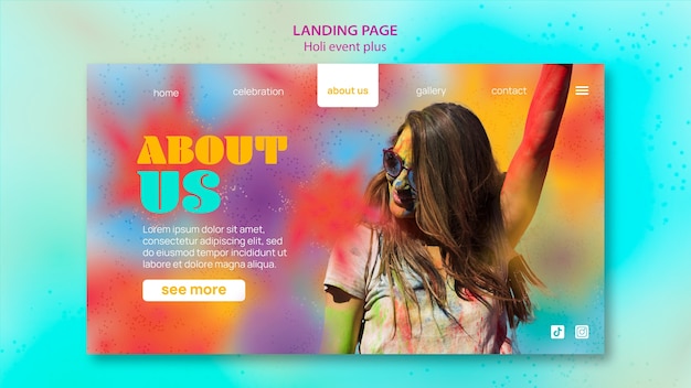 Free PSD holi festival celebration landing page