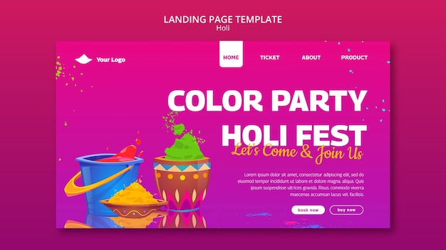 Free PSD holi festival celebration landing page