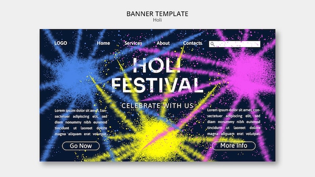 Free PSD holi festival celebration landing page