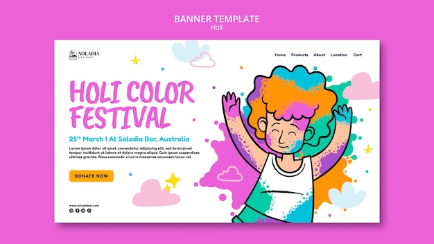 Free PSD holi festival celebration landing page